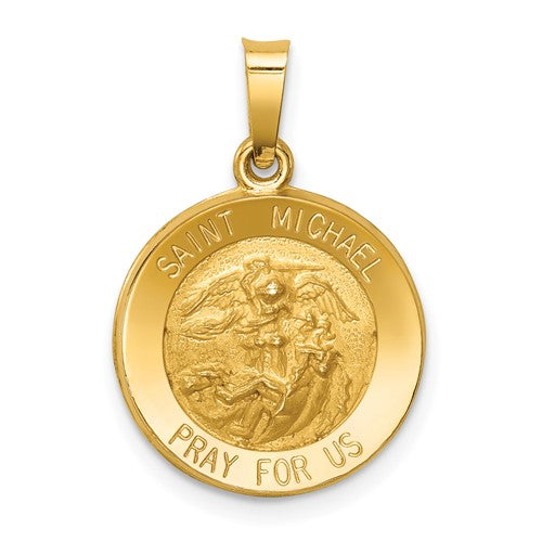 14k-polished-and-satin-st-michael-medal-hollow-pendant-SolomonJeweler-Wichita-KS-CustomJewelry
