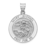 14k-white-gold-polished-satin-st-michael-medal-hollow-pendant-SolomonJeweler-Wichita-KS-CustomJewelry