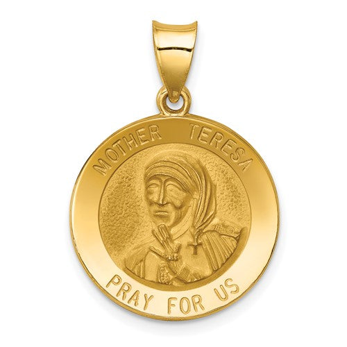 14k-polished-and-satin-mother-teresa-medal-hollow-pendant-SolomonJeweler-Wichita-KS-CustomJewelry