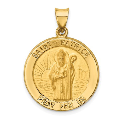 14k-polished-and-satin-st-patrick-medal-hollow-pendant-SolomonJeweler-Wichita-KS-CustomJewelry