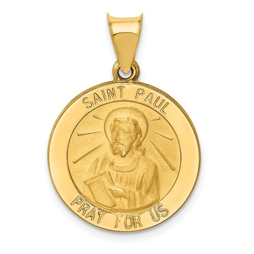 14k-polished-and-satin-st-paul-medal-hollow-pendant-SolomonJeweler-Wichita-KS-CustomJewelry