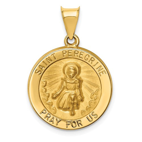 14k-polished-and-satin-st-peregrine-medal-hollow-pendant-SolomonJeweler-Wichita-KS-CustomJewelry