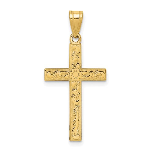 14k-etched-floral-cross-pendant-SolomonJeweler-Wichita-KS-CustomJewelry
