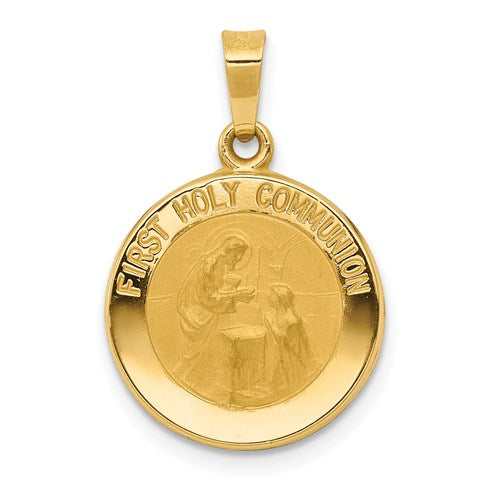 14k-polished-satin-first-holy-communion-medal-hollow-pendant-SolomonJeweler-Wichita-KS-CustomJewelry