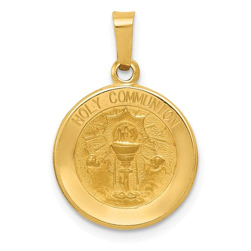 14k-polished-and-satin-holy-communion-medal-hollow-pendant-SolomonJeweler-Wichita-KS-CustomJewelry