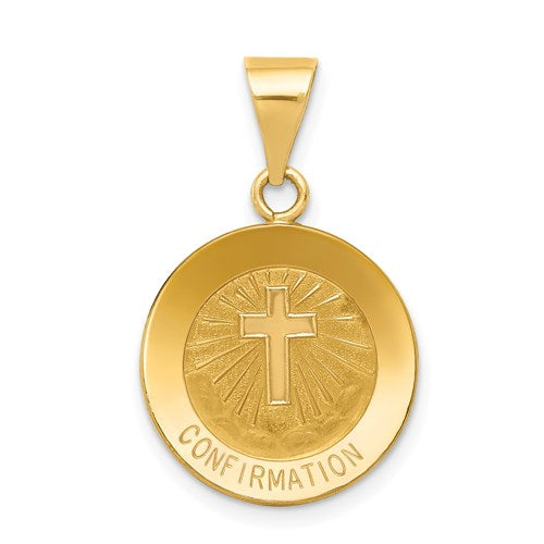 14k-polished-and-satin-confirmation-medal-hollow-pendant-SolomonJeweler-Wichita-KS-CustomJewelry