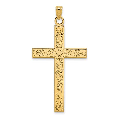 14k-etched-floral-design-cross-pendant-SolomonJeweler-Wichita-KS-CustomJewelry