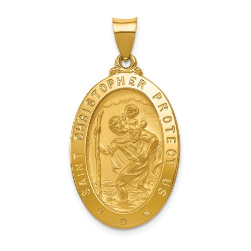 14k-polished-and-satin-st-christopher-medal-hollow-pendant-SolomonJeweler-Wichita-KS-CustomJewelry