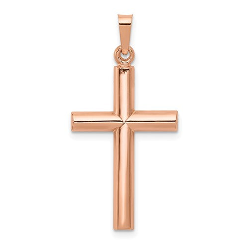 14k-rose-gold-brushed-and-polished-hollow-cross-pendant-SolomonJeweler-Wichita-KS-CustomJewelry