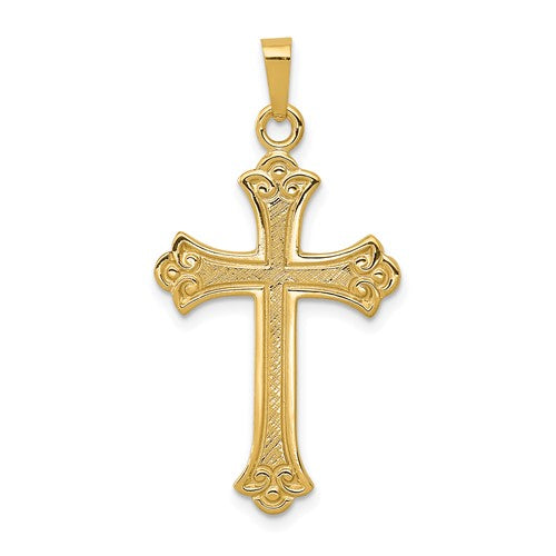 14k-textured-and-polished-fleur-de-lis-cross-pendant-SolomonJeweler-Wichita-KS-CustomJewelry