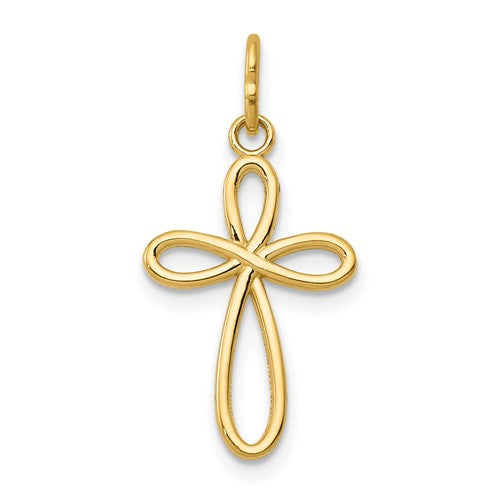 14k-gold-polished-small-ribbon-cross-pendant-SolomonJeweler-Wichita-KS-CustomJewelry