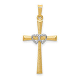 14k-two-tone-textured-and-polished-latin-cross-w-hearts-pendant-SolomonJeweler-Wichita-KS-CustomJewelry