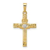 14k-and-rhodium-polished-claddagh-cross-pendant-SolomonJeweler-Wichita-KS-CustomJewelry