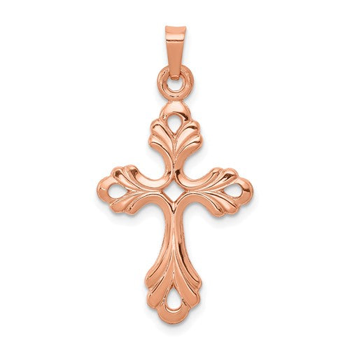 14k-rose-gold-polished-fleur-de-lis-cross-pendant-SolomonJeweler-Wichita-KS-CustomJewelry