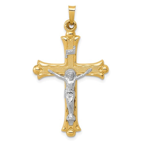 14k-two-tone-textured-and-polished-inri-crucifix-pendant-SolomonJeweler-Wichita-KS-CustomJewelry