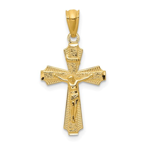 14k-gold-polished-small-passion-crucifix-pendant-SolomonJeweler-Wichita-KS-CustomJewelry