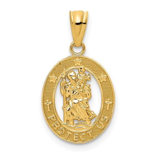 14k-gold-polished-st-christopher-pendant-SolomonJeweler-Wichita-KS-CustomJewelry