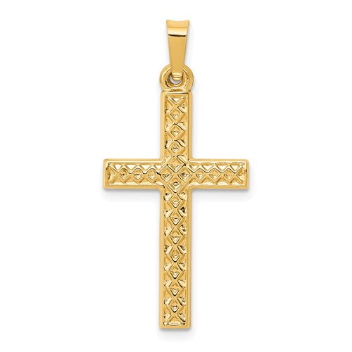 14k-polished-lattice-textured-cross-pendant-SolomonJeweler-Wichita-KS-CustomJewelry