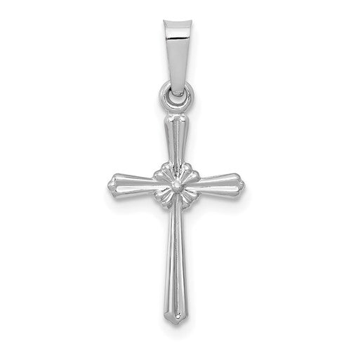 14k-white-gold-polished-center-flower-cross-pendant-SolomonJeweler-Wichita-KS-CustomJewelry