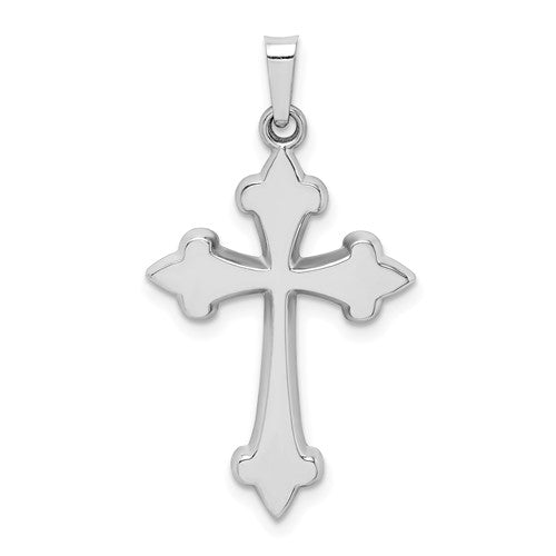 14k-white-gold-polished-fleur-de-lis-cross-pendant-SolomonJeweler-Wichita-KS-CustomJewelry