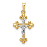 14k-two-tone-polished-budded-inri-crucifix-pendant-SolomonJeweler-Wichita-KS-CustomJewelry
