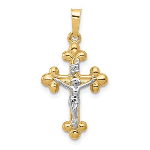 14k-two-tone-polished-budded-inri-crucifix-pendant-SolomonJeweler-Wichita-KS-CustomJewelry