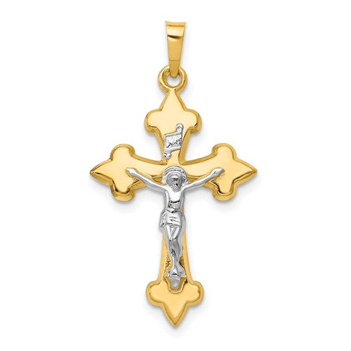 14k-two-tone-polished-fleur-de-lis-inri-crucifix-pendant-SolomonJeweler-Wichita-KS-CustomJewelry