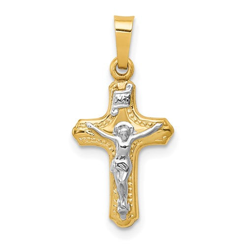 14k-two-tone-polished-and-textured-inri-crucifix-pendant-SolomonJeweler-Wichita-KS-CustomJewelry