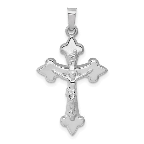14k-white-gold-polished-fleur-de-lis-crucifix-pendant-SolomonJeweler-Wichita-KS-CustomJewelry