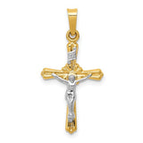 14k-two-tone-flower-center-inri-crucifix-pendant-SolomonJeweler-Wichita-KS-CustomJewelry