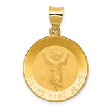 14k-polished-satin-hollow-divino-nino-round-medal-pendant-SolomonJeweler-Wichita-KS-CustomJewelry