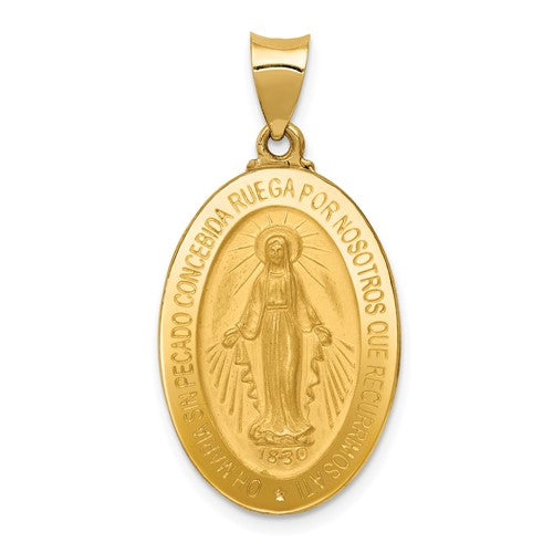 14k-polished-and-satin-hollow-spanish-miraculous-medal-pendant-SolomonJeweler-Wichita-KS-CustomJewelry