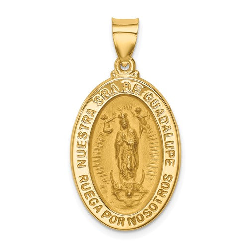 14k-polish-satin-hollow-spanish-lady-of-guadalupe-medal-pendant-SolomonJeweler-Wichita-KS-CustomJewelry