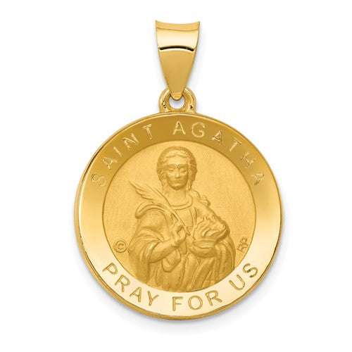 14k-polished-satin-st-agatha-hollow-medal-pendant-SolomonJeweler-Wichita-KS-CustomJewelry