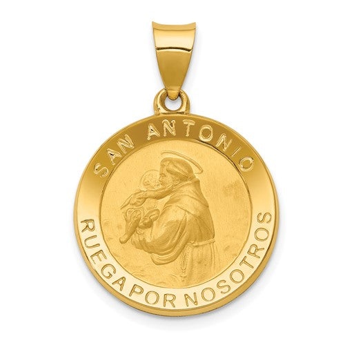 14k-polished-satin-hollow-spanish-st-anthony-medal-pendant-SolomonJeweler-Wichita-KS-CustomJewelry