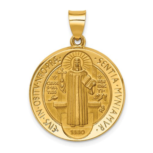 14k-polished-satin-st-benedict-reversible-hollow-medal-SolomonJeweler-Wichita-KS-CustomJewelry
