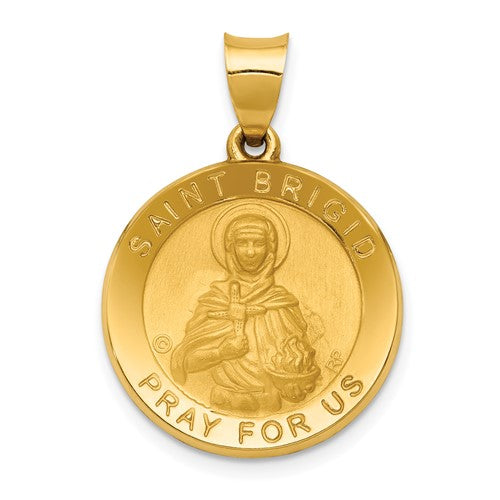 14k-polished-satin-st-brigid-hollow-medal-pendant-SolomonJeweler-Wichita-KS-CustomJewelry