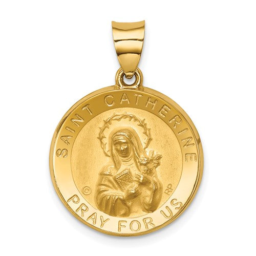 14k-polished-satin-st-catherine-hollow-medal-pendant-SolomonJeweler-Wichita-KS-CustomJewelry