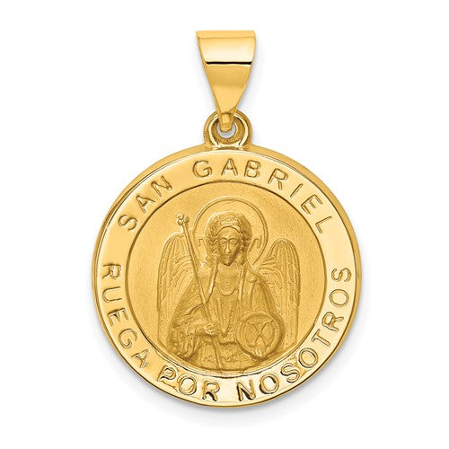 14k-polished-satin-hollow-spanish-st-gabriel-medal-pendant-SolomonJeweler-Wichita-KS-CustomJewelry
