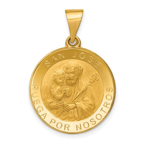 14k-polished-satin-hollow-spanish-san-jose-medal-pendant-SolomonJeweler-Wichita-KS-CustomJewelry