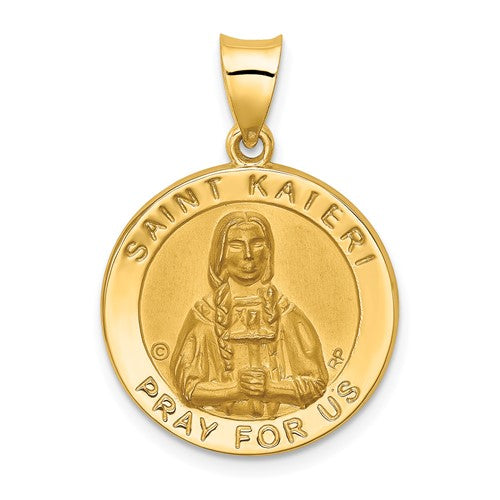 14k-polished-satin-st-kateri-hollow-medal-pendant-SolomonJeweler-Wichita-KS-CustomJewelry