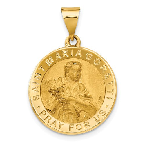 14k-polished-satin-st-maria-goretti-hollow-medal-pendant-SolomonJeweler-Wichita-KS-CustomJewelry