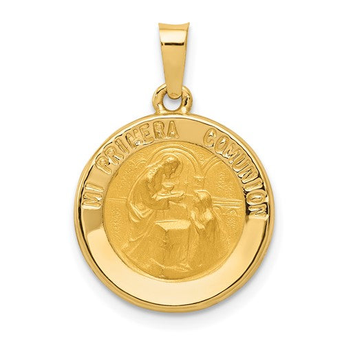 14k-polished-satin-spanish-1st-communion-medal-hollow-pendant-SolomonJeweler-Wichita-KS-CustomJewelry