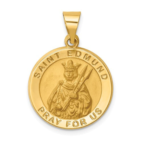 14k-hollow-polished-satin-round-st-edmund-medal-SolomonJeweler-Wichita-KS-CustomJewelry