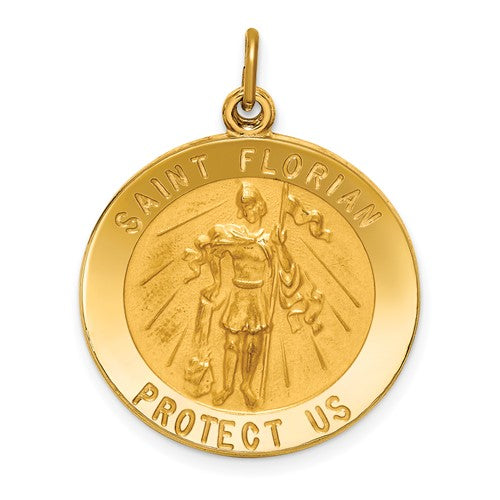 14k-solid-polished-satin-round-st-florian-medal-SolomonJeweler-Wichita-KS-CustomJewelry