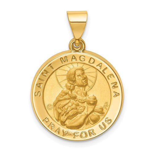 14k-hollow-polished-satin-round-st-magdalena-medal-SolomonJeweler-Wichita-KS-CustomJewelry