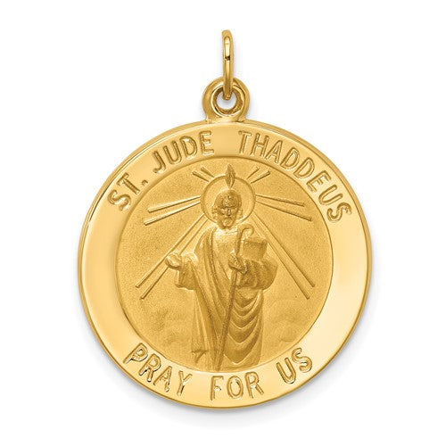 14k-solid-polished-satin-medium-round-st-jude-thaddeus-medal-SolomonJeweler-Wichita-KS-CustomJewelry
