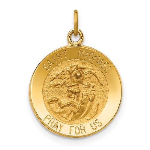 14k-solid-polished-satin-small-round-st-michael-medal-SolomonJeweler-Wichita-KS-CustomJewelry