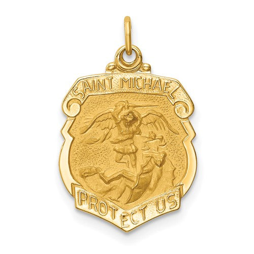 14k-solid-polished-satin-small-st-michael-badge-medal-SolomonJeweler-Wichita-KS-CustomJewelry