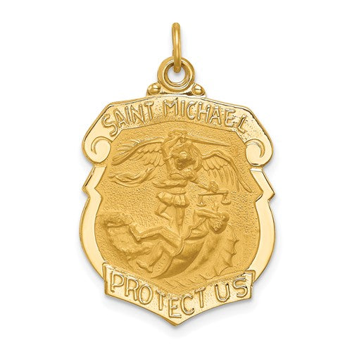 14k-solid-polished-satin-large-st-michael-badge-medal-SolomonJeweler-Wichita-KS-CustomJewelry